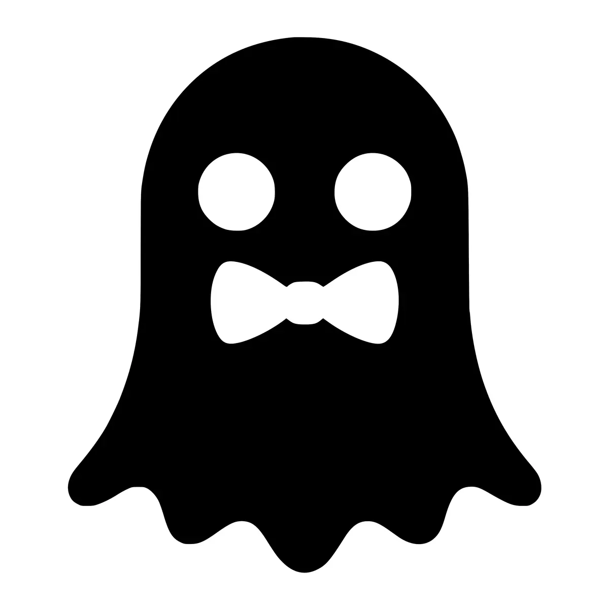 A playful silhouette of a friendly ghost wearing a bowtie.