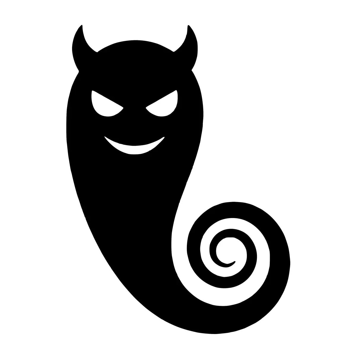 A spooky silhouette of a curly-tailed demon ghost, perfect for Halloween.