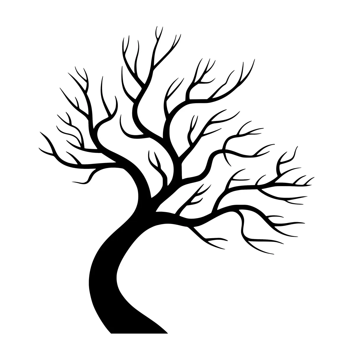 A silhouette of a tree with leaves, signifying fall or autumn.