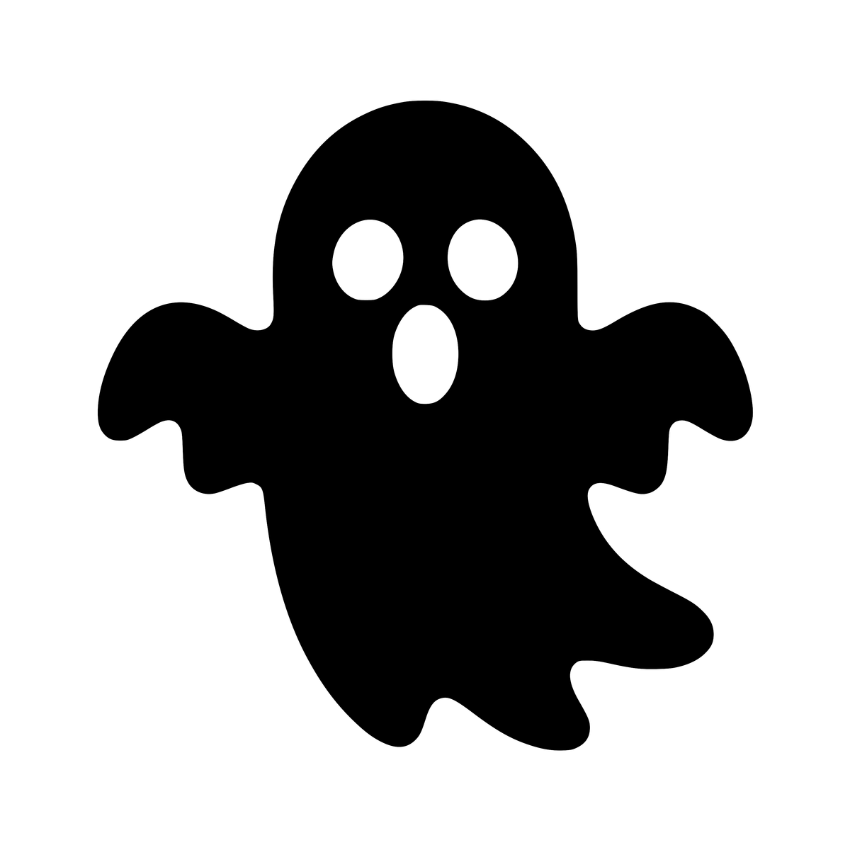 A simple silhouette of a classic ghost with outstretched wings.