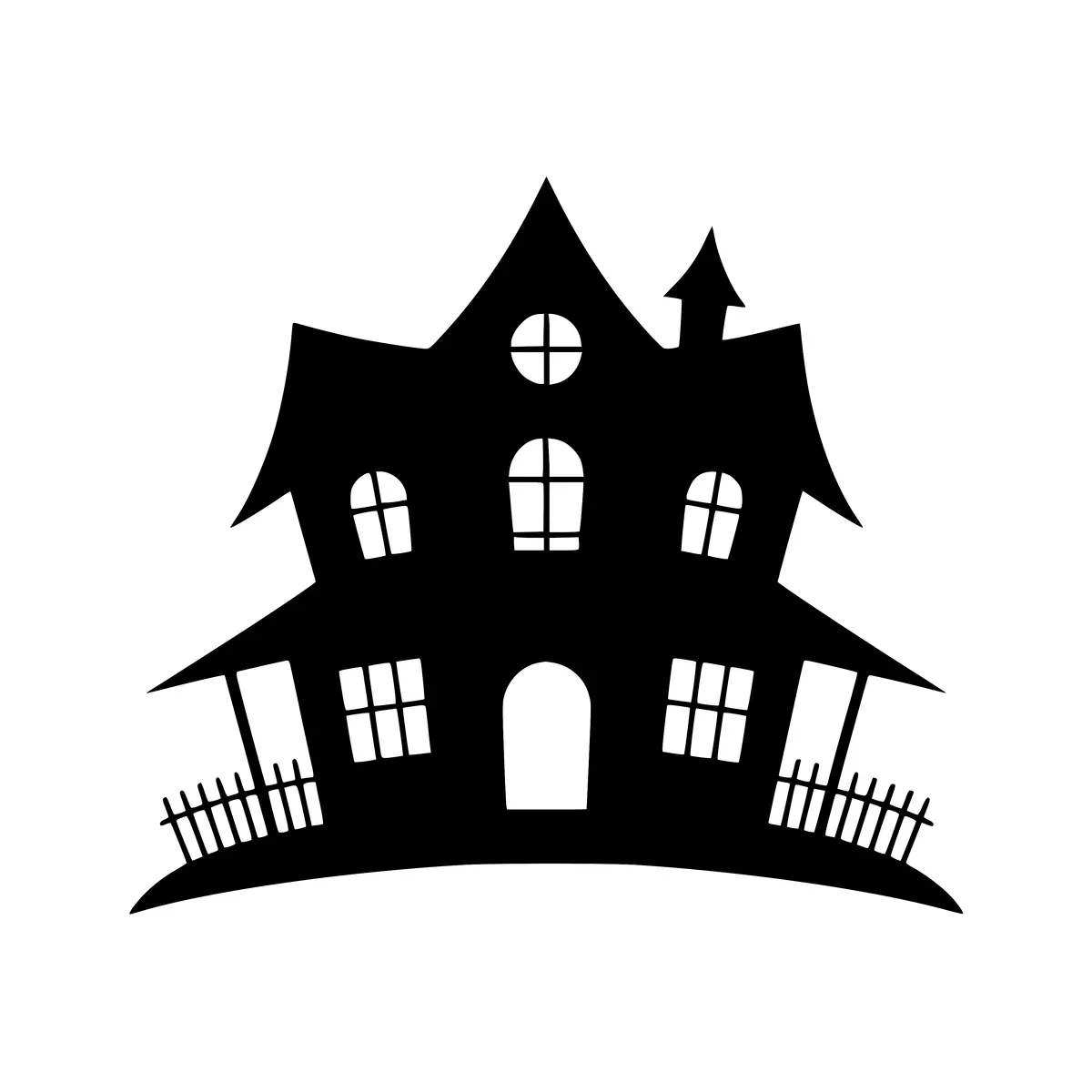 A spooky haunted house silhouette, perfect for Halloween designs.