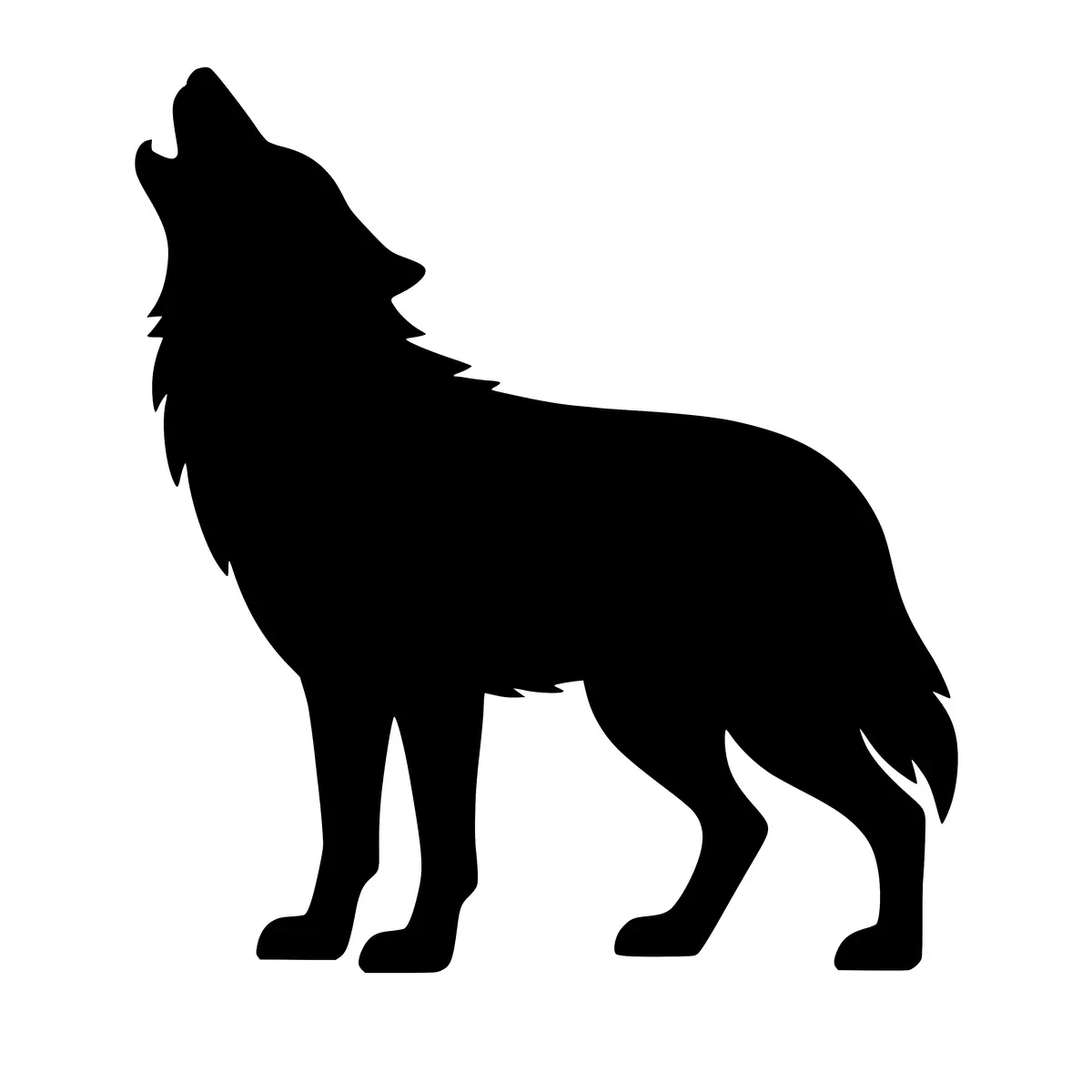 Silhouette of a howling wolf, ideal for wildlife and nature designs.