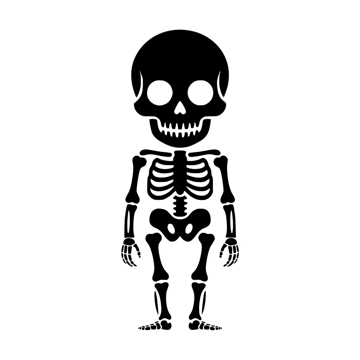 A silhouette of a full human skeleton, perfect for Halloween or medical illustrations.
