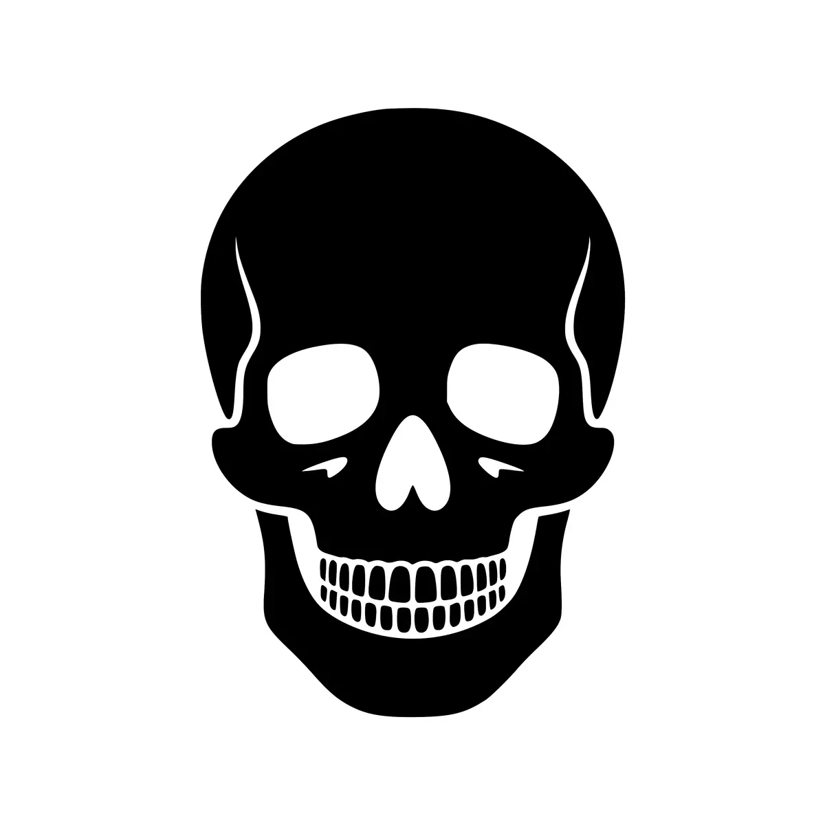 A stark silhouette of a human skull.