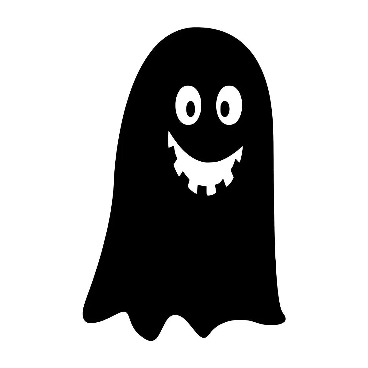 A friendly smiling ghost silhouette, perfect for Halloween designs.