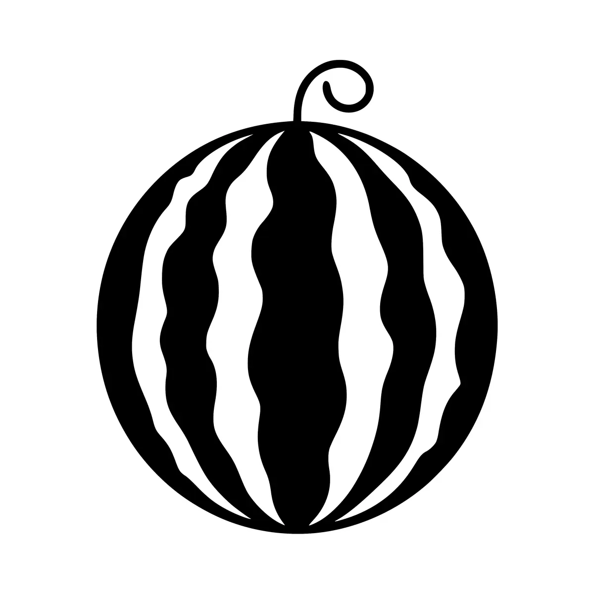 A simple silhouette of a whole watermelon.