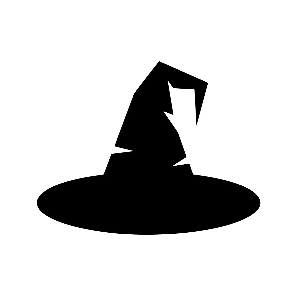 A crisp silhouette of a pointed witch hat, perfect for Halloween designs.